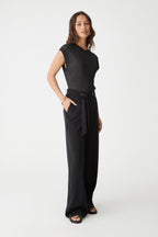 Natalie Belted Wide-Leg Pants in Black by Aurelia Sun