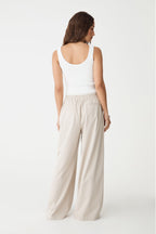 Zoe Elastic-Waist Pinstripe Pants in Beige Pinstripe by Aurelia Sun