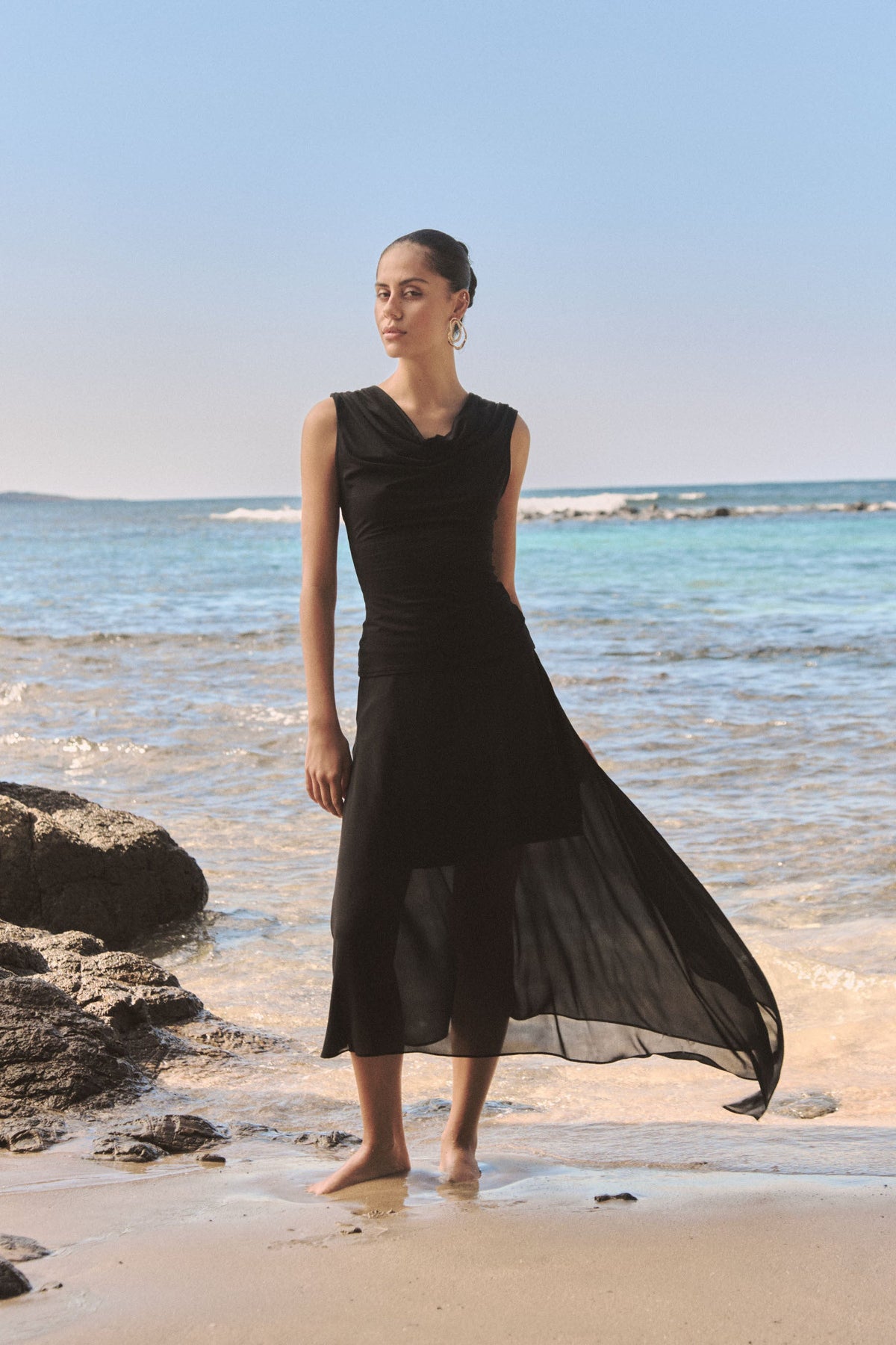 Desiree Asymmetric Chiffon Skirt in Black by Aurelia Sun