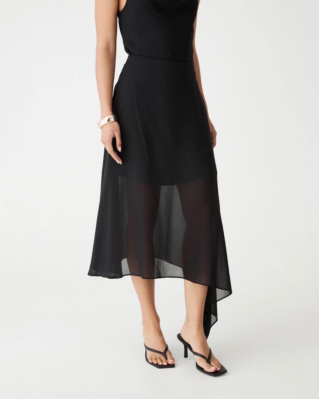 Desiree Asymmetric Chiffon Skirt in Black by Aurelia Sun