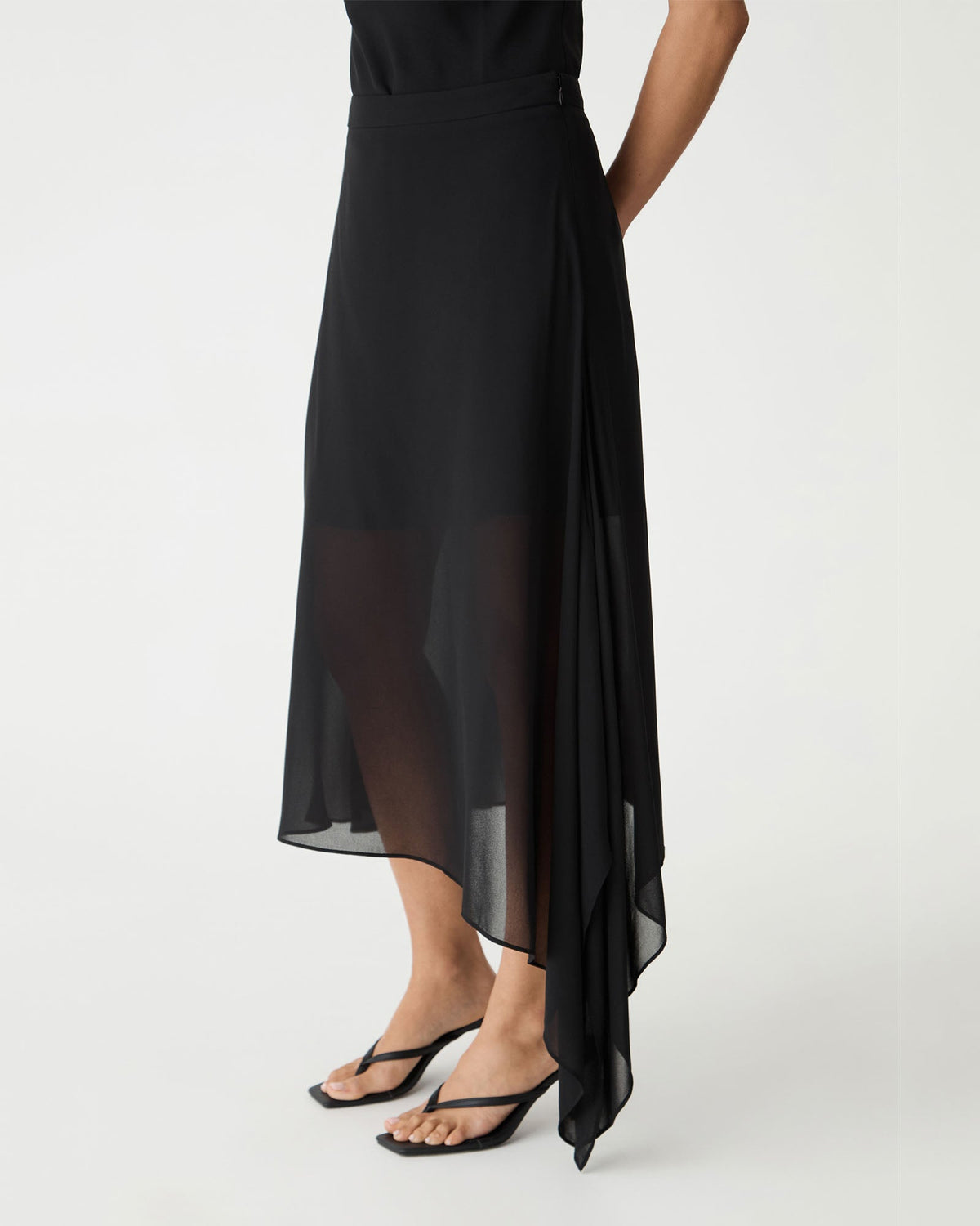 Desiree Asymmetric Chiffon Skirt in Black by Aurelia Sun