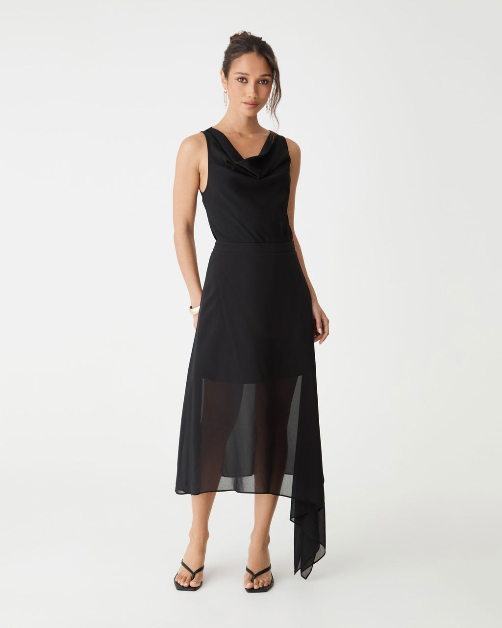 Desiree Asymmetric Chiffon Skirt in Black by Aurelia Sun