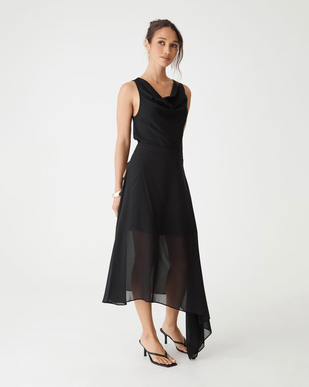 Desiree Asymmetric Chiffon Skirt in Black by Aurelia Sun