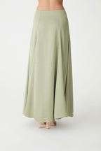 Freya Satin Godet Maxi Skirt in Pistachio by Aurelia Sun