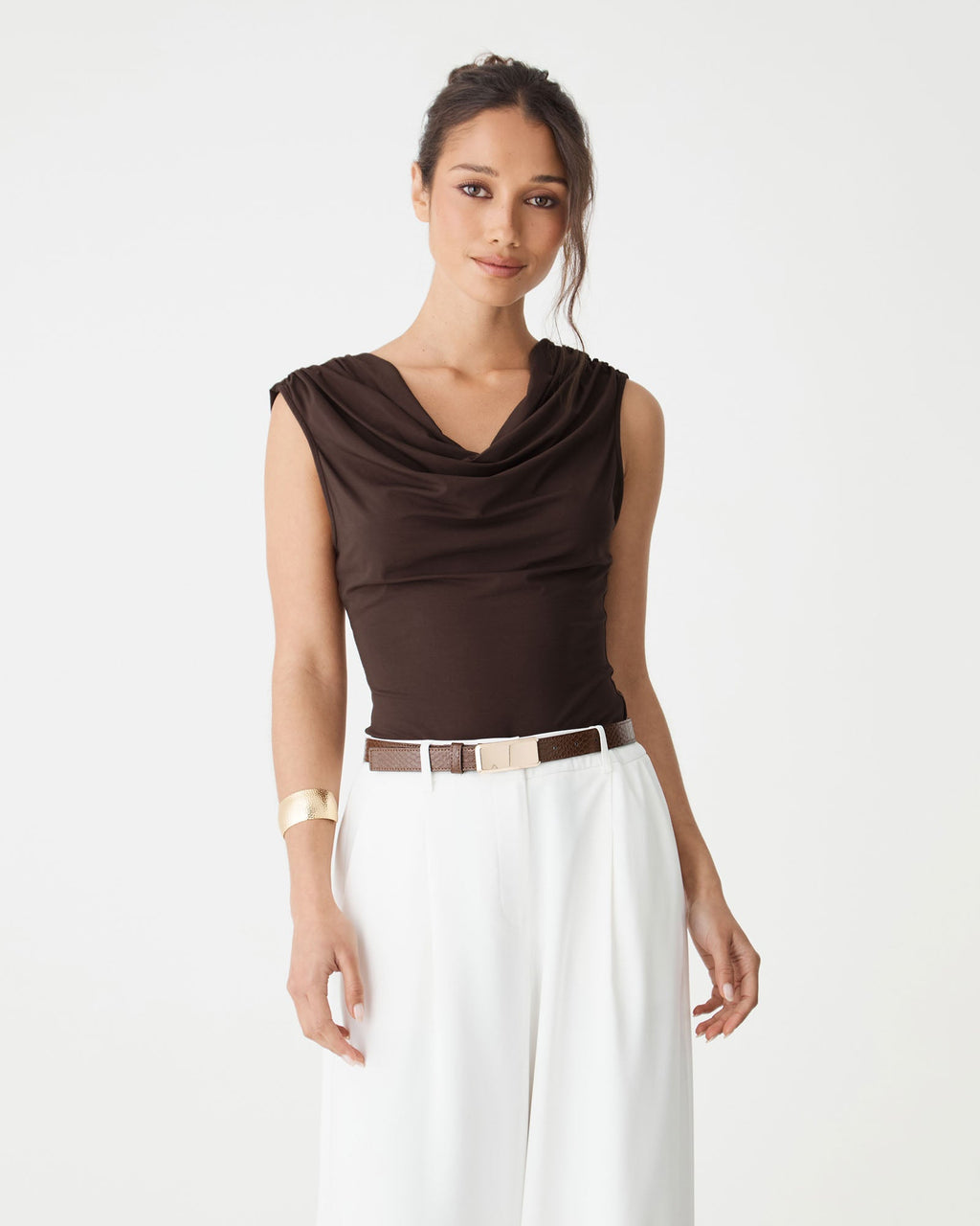 Shayna Bamboo-Blend Cowl Top in Fudge by Aurelia Sun