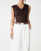 Shayna Bamboo-Blend Cowl Top in Fudge by Aurelia Sun