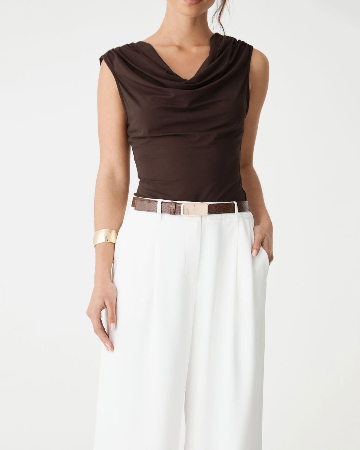 Shayna Bamboo-Blend Cowl Top in Fudge by Aurelia Sun