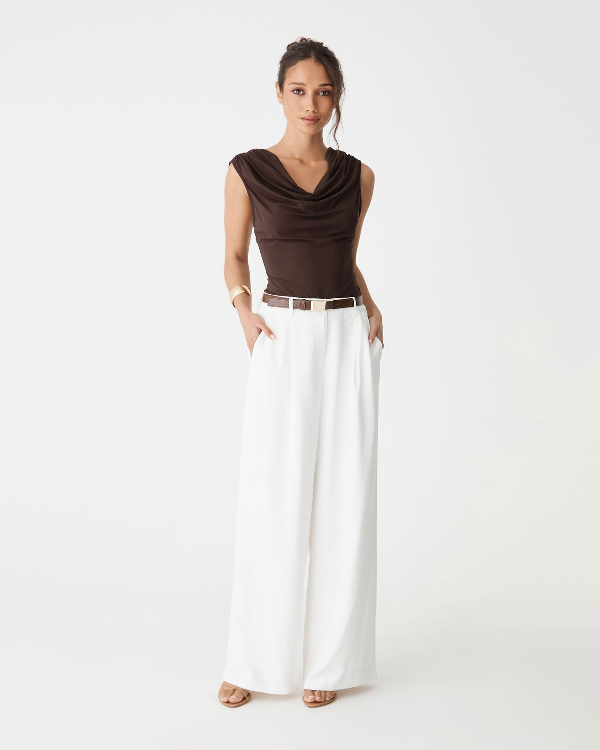 Shayna Bamboo-Blend Cowl Top in Fudge by Aurelia Sun
