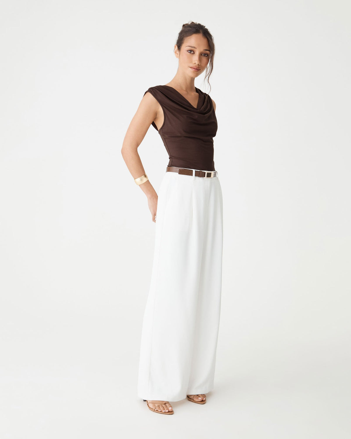 Shayna Bamboo-Blend Cowl Top in Fudge by Aurelia Sun