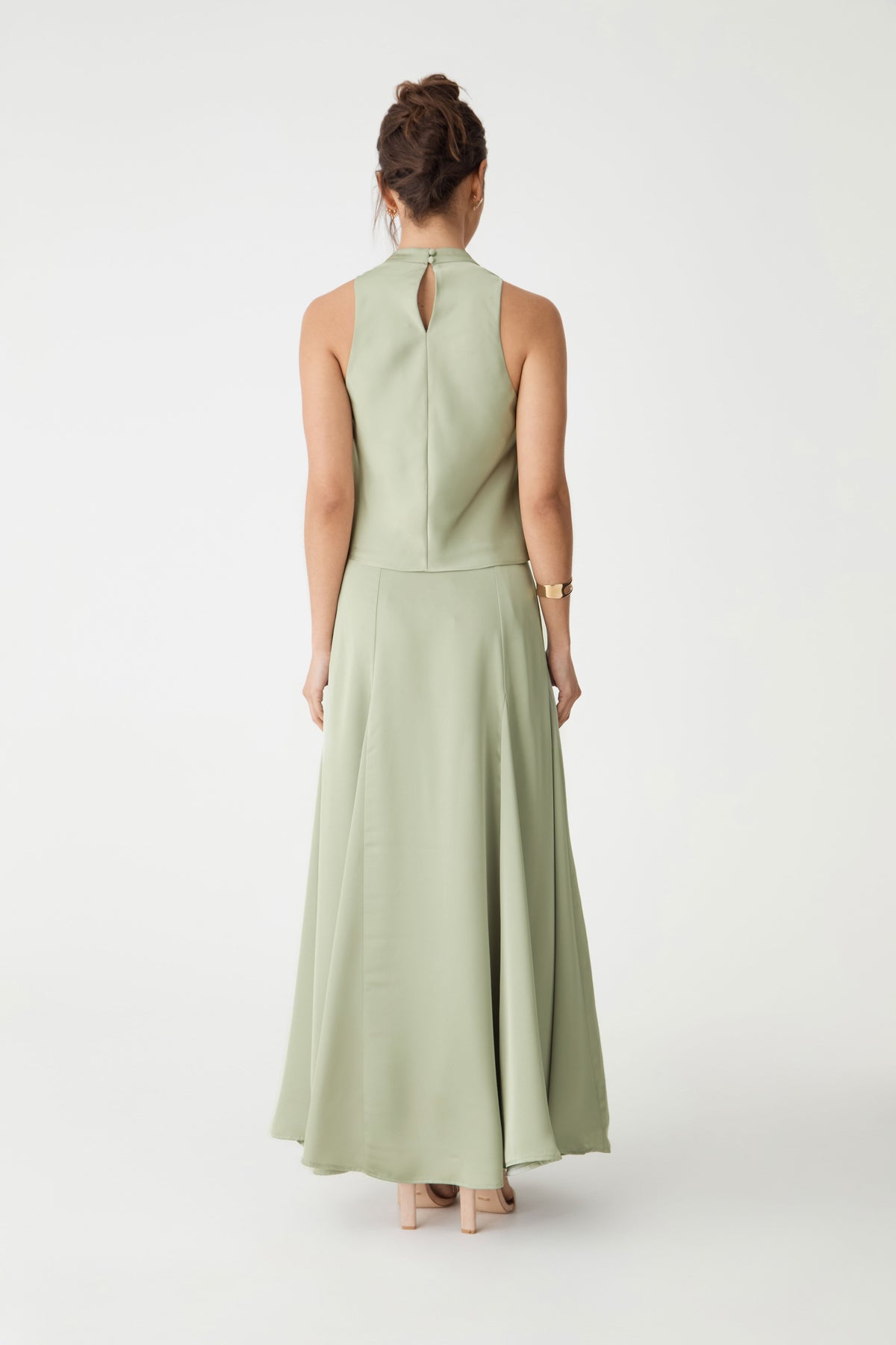 Freya Satin Cowl-Neck Top in Pistachio by Aurelia Sun