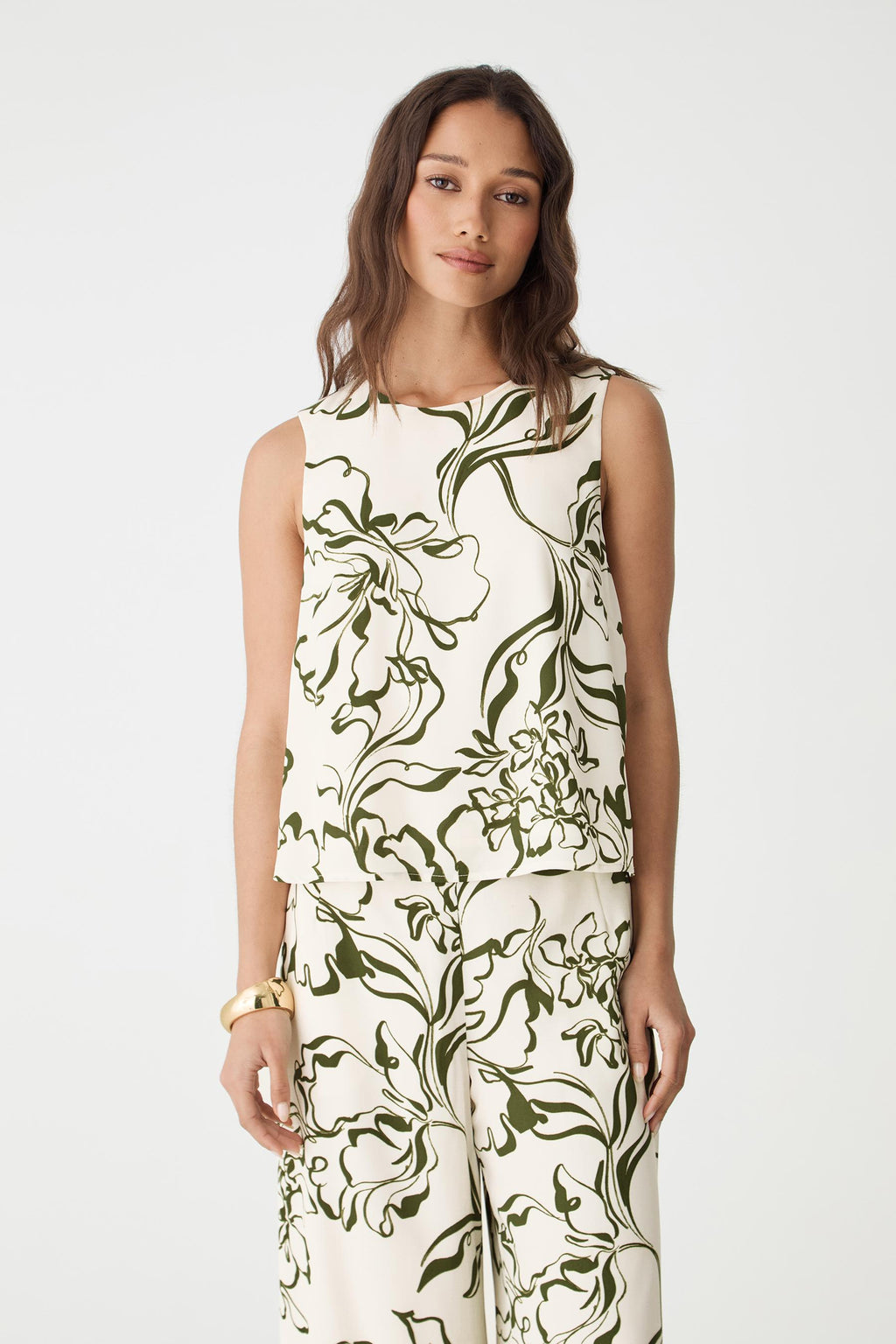 Natalie Floral Cropped Top in Cream & Olive by Aurelia Sun