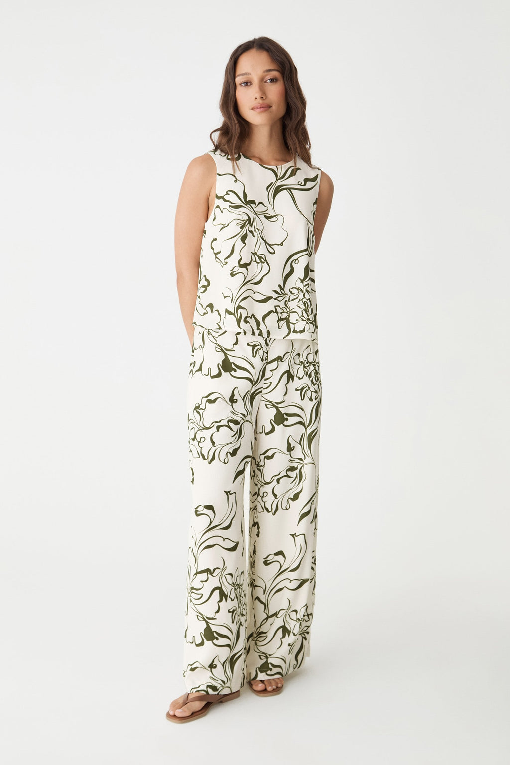Natalie Floral Cropped Top in Cream & Olive by Aurelia Sun