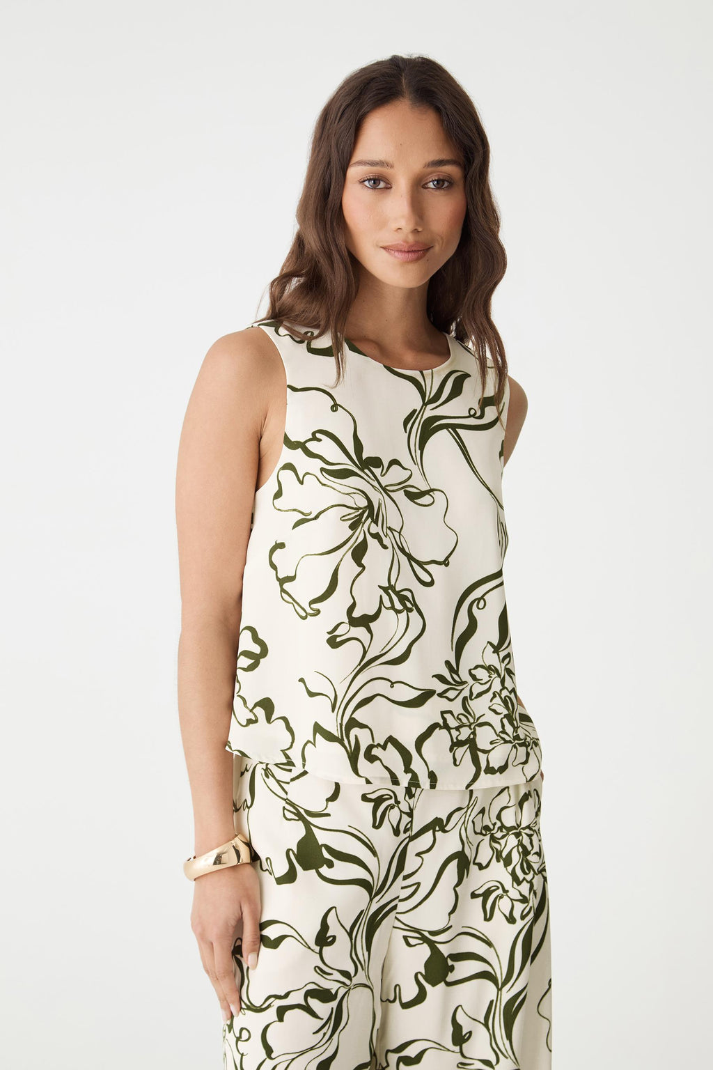 Natalie Floral Cropped Top in Cream & Olive by Aurelia Sun