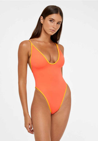 Orange High-Leg Plunge Swimsuit