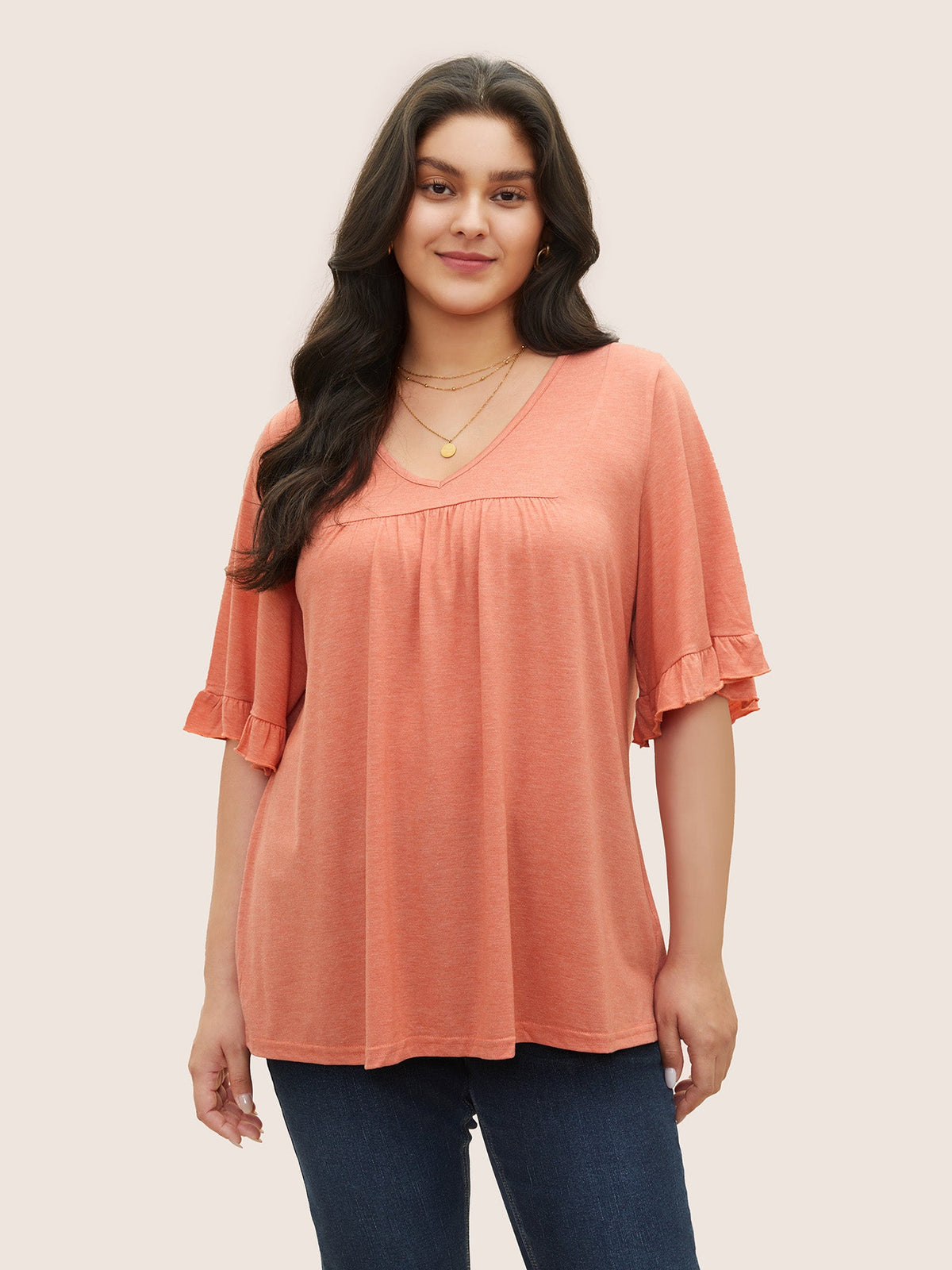 Plus Size Ruffle-Sleeve Jersey T-Shirt