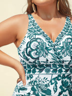 Plus Size Floral Swimsuit & Mesh Sarong Set