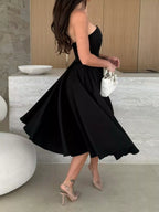 Women's Strapless Ruched Midi Dress – Black