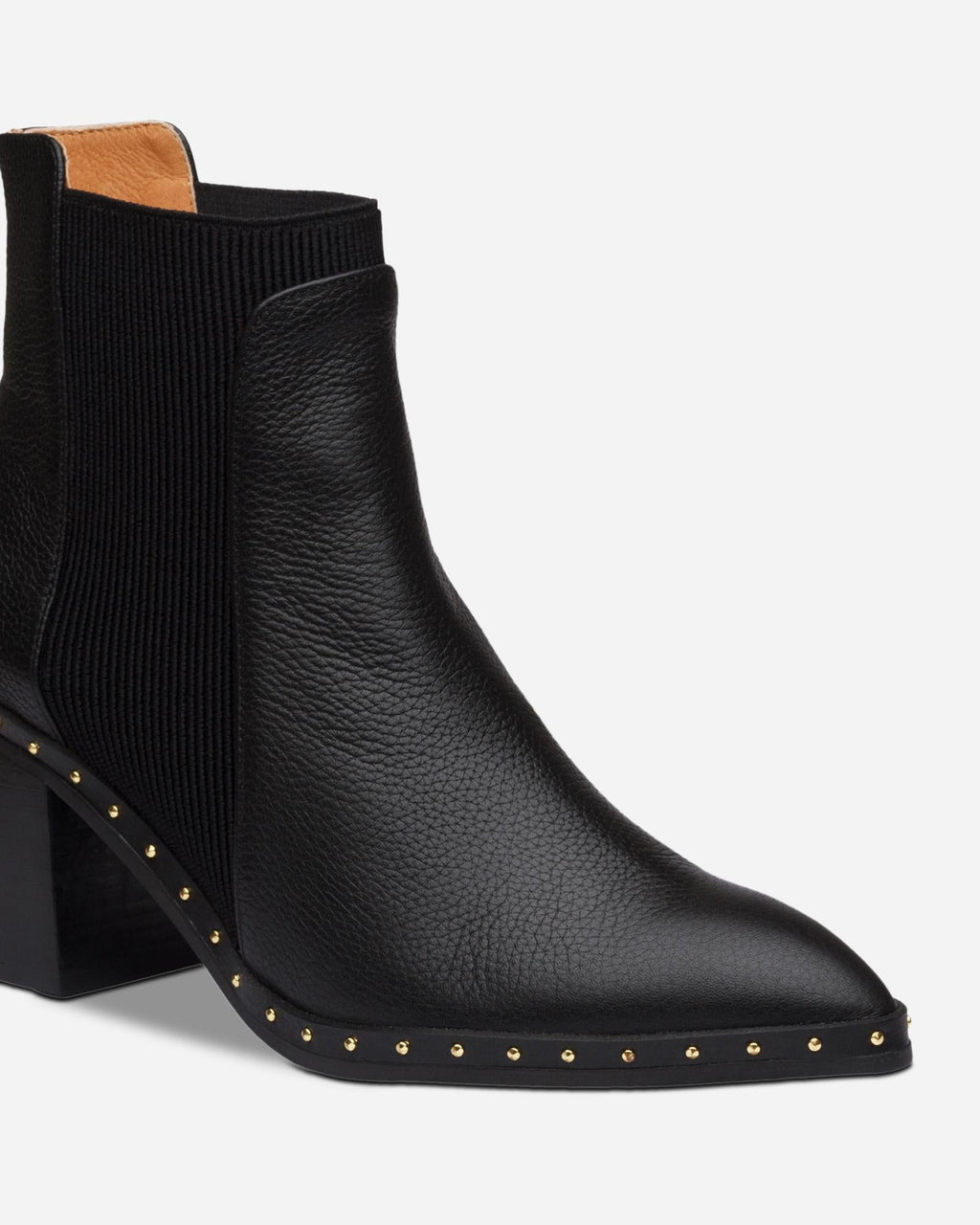Georgie Leather Block-Heel Ankle Boot – Black/Gold by Aurelia Sun
