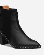 Georgie Leather Block-Heel Ankle Boot – Black/Gold by Aurelia Sun