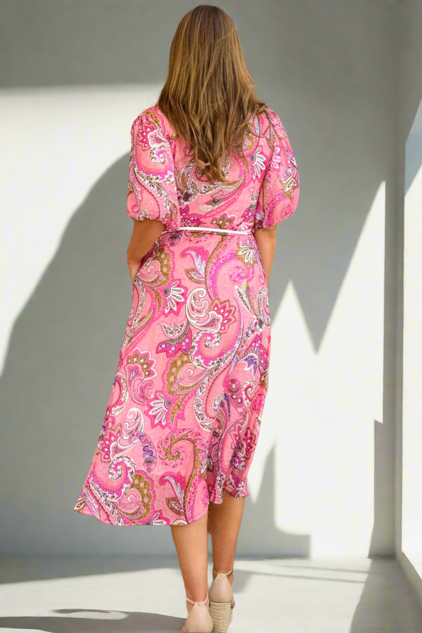 Leah Paisley Midi Shirt Dress – Pink by Aurelia Sun