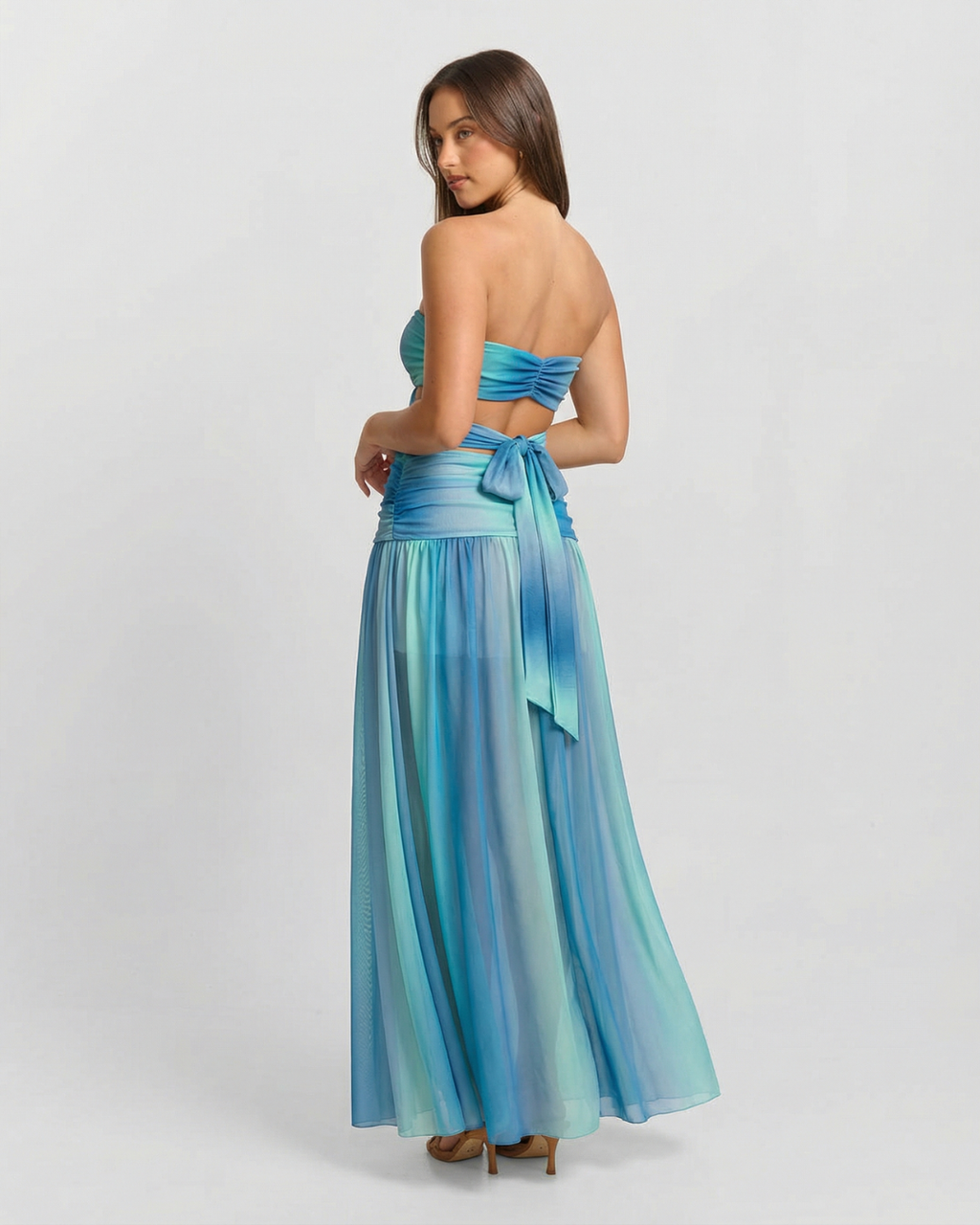 Ombre Strapless Cut-Out Maxi Dress