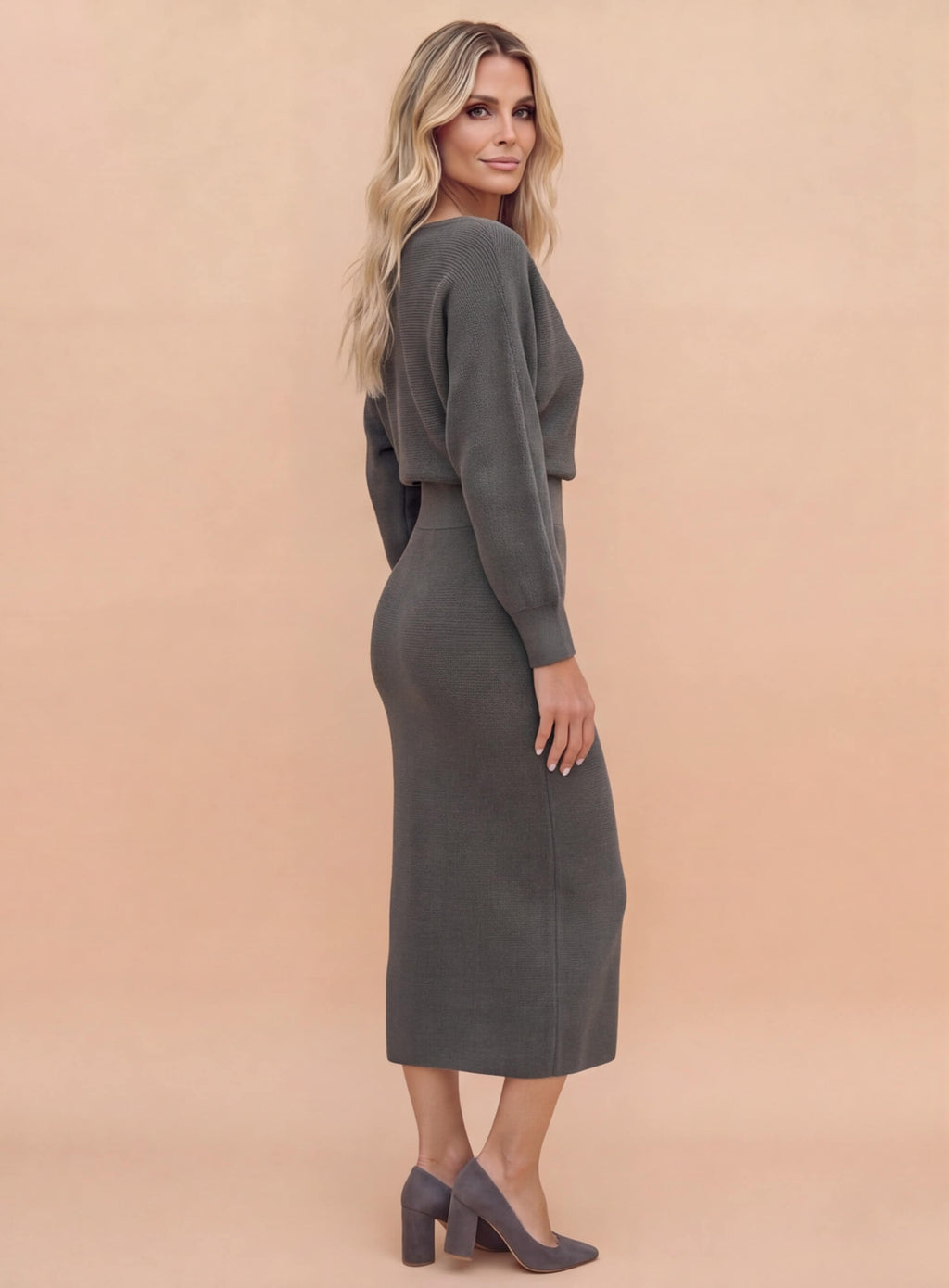 Cowl-Neck Draped Midi Dress