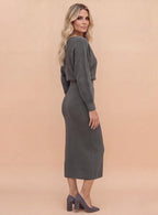 Cowl-Neck Draped Midi Dress