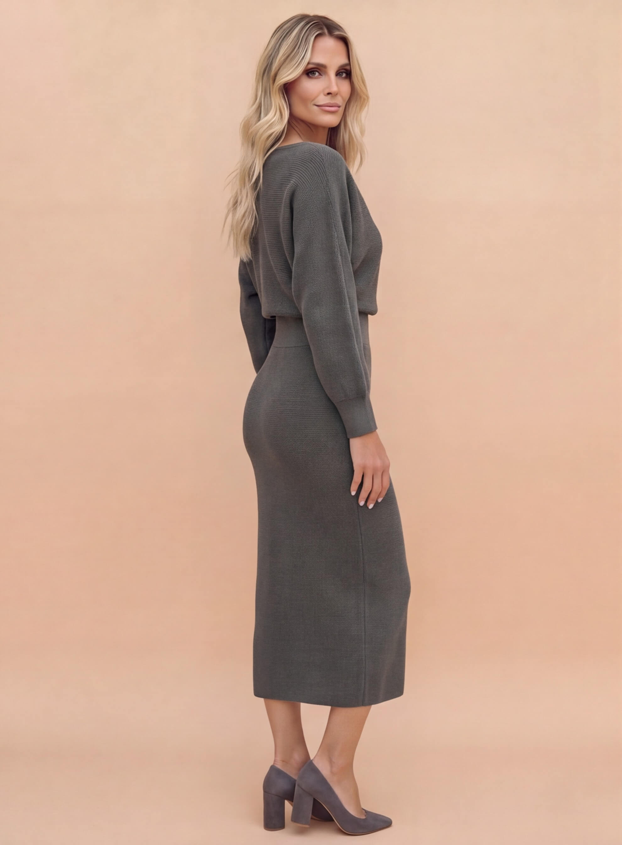 Cowl-Neck Draped Midi Dress