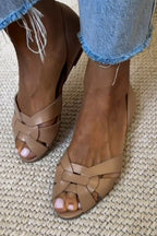 Serafina Woven Leather Sandals – Beige