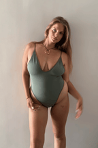 Green High-Leg Plunge Swimsuit