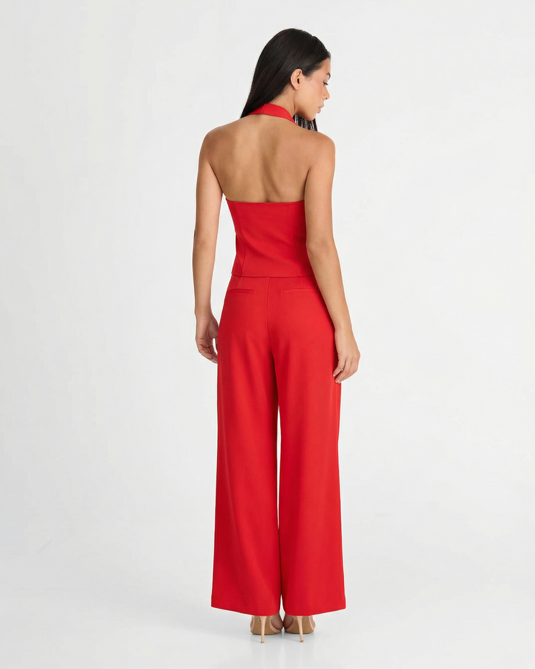 Halter Waistcoat & Wide-Leg Trouser Set