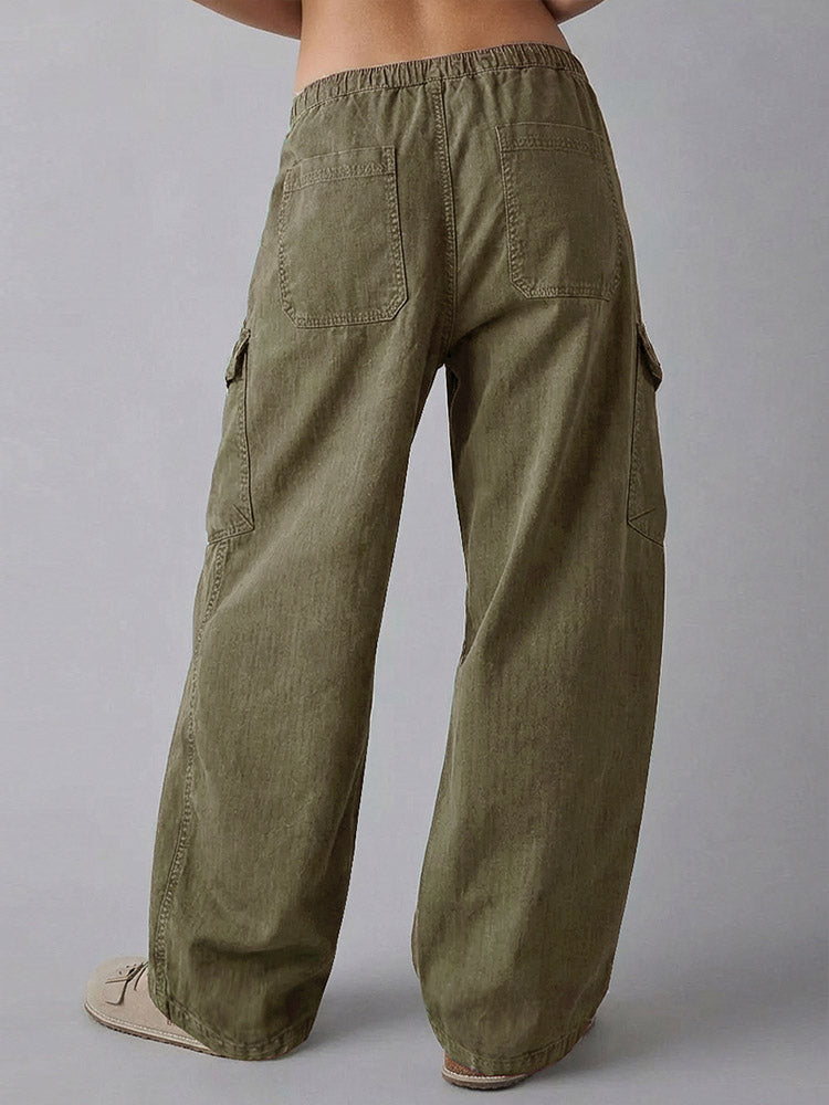 High-Waist Cotton Barrel Utility Pants
