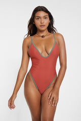 Tangerine High-Leg Plunge Swimsuit