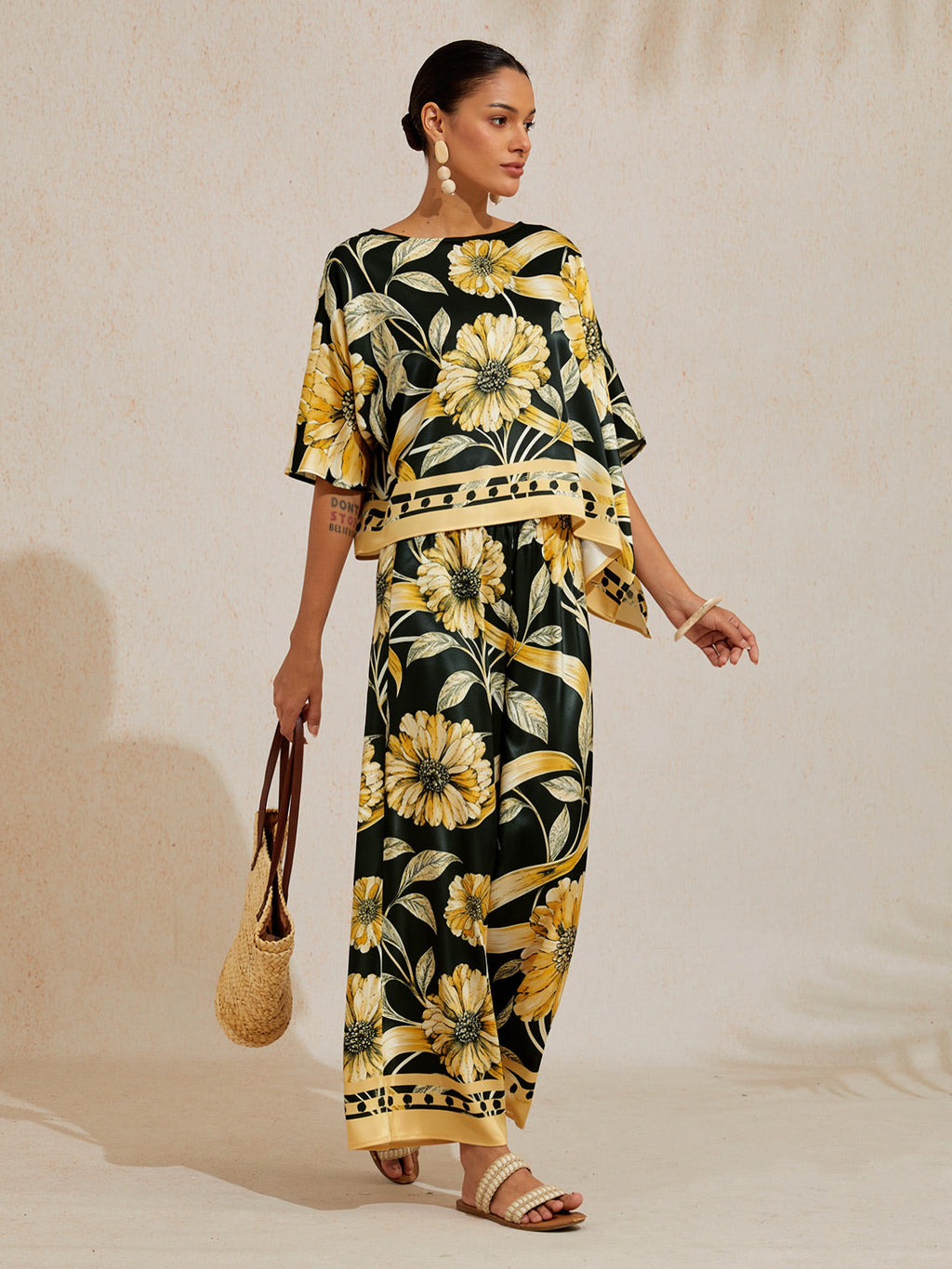Golden Petal Satin Batwing Top by Aurelia Sun