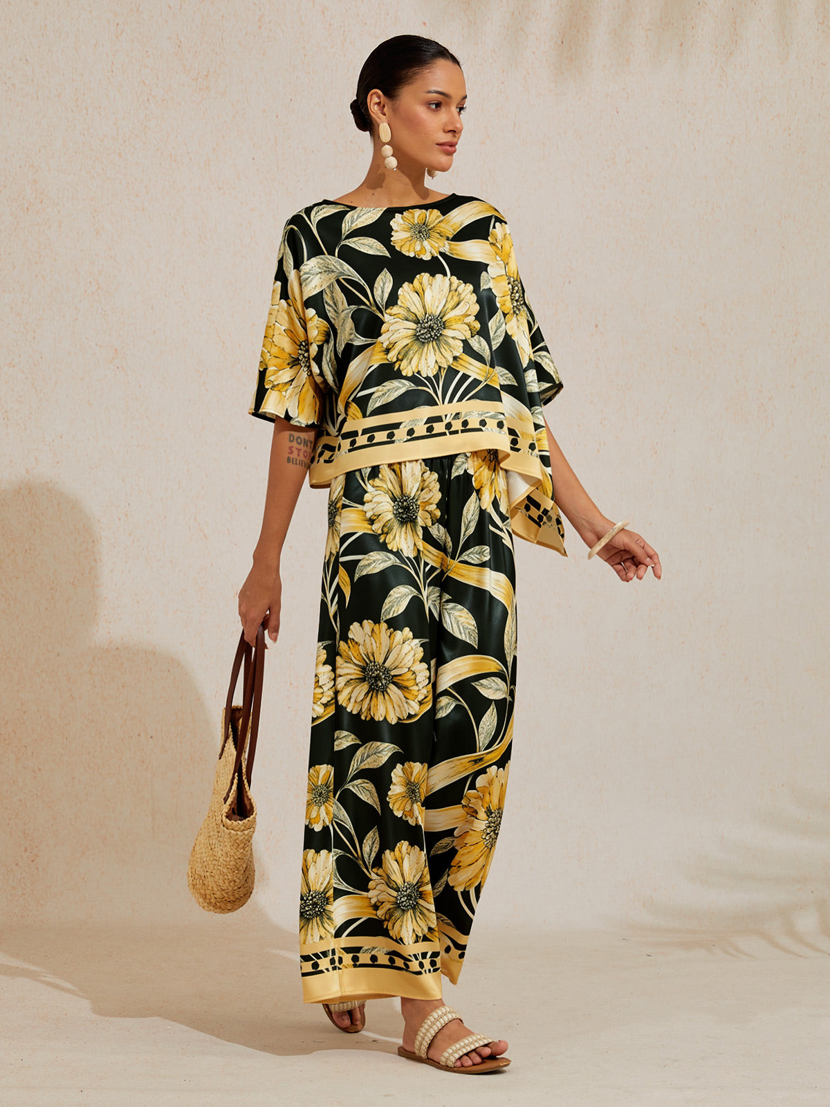 Golden Petal Satin Batwing Top by Aurelia Sun