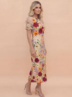 3D Floral Appliqué Midi Dress
