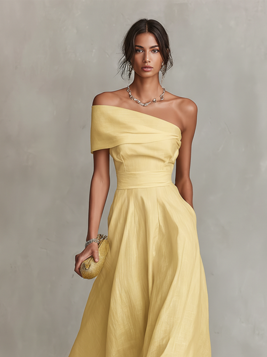Soleil One Shoulder Linen Dress by Aurelia Sun