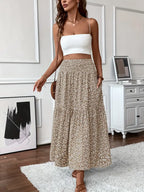 Elena Ditsy Floral Midi Skirt – Beige/Multi