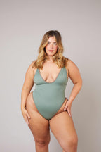 Green High-Leg Plunge Swimsuit