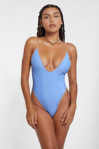 Sky Blue High-Leg Plunge Swimsuit