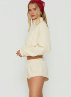 Low-Rise Drawstring Sweat Shorts – Beige