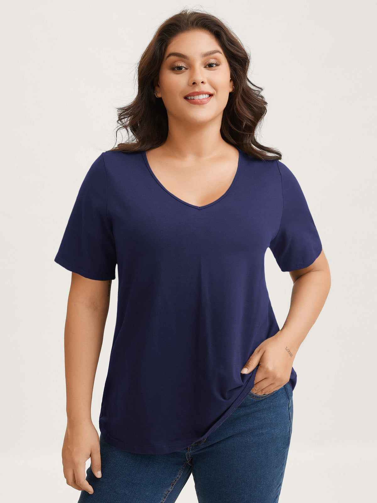 Plus Size Cotton V-Neck T-Shirt