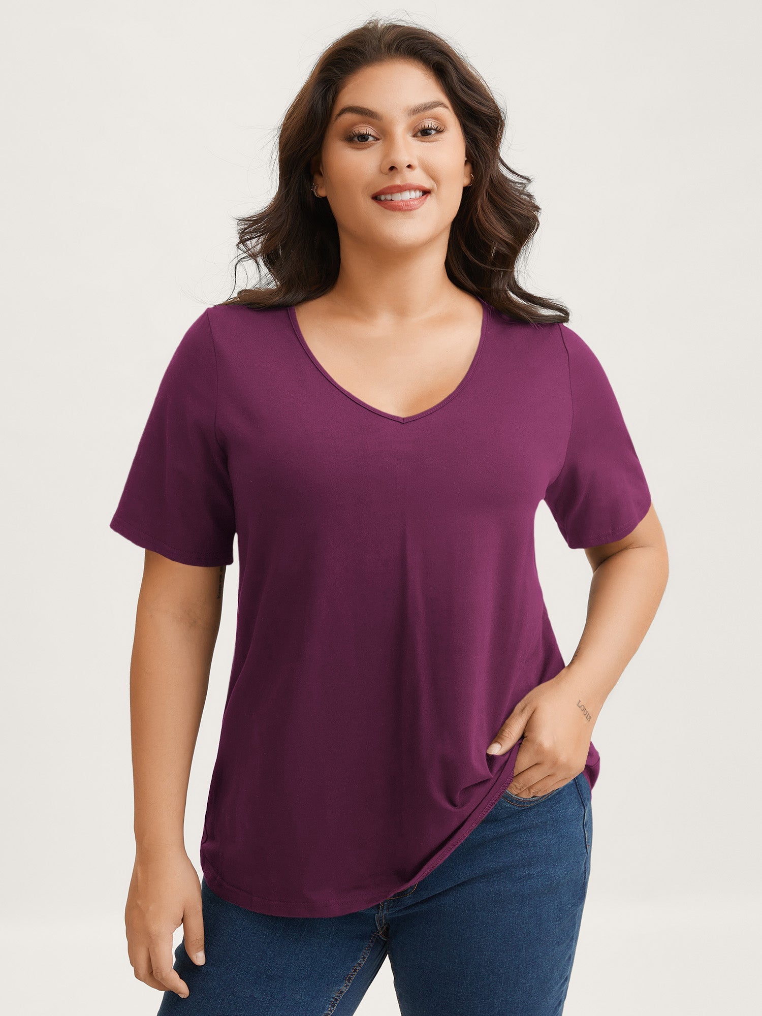 Plus Size Cotton V-Neck T-Shirt