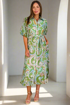 Leah Paisley Midi Shirt Dress – Green by Aurelia Sun