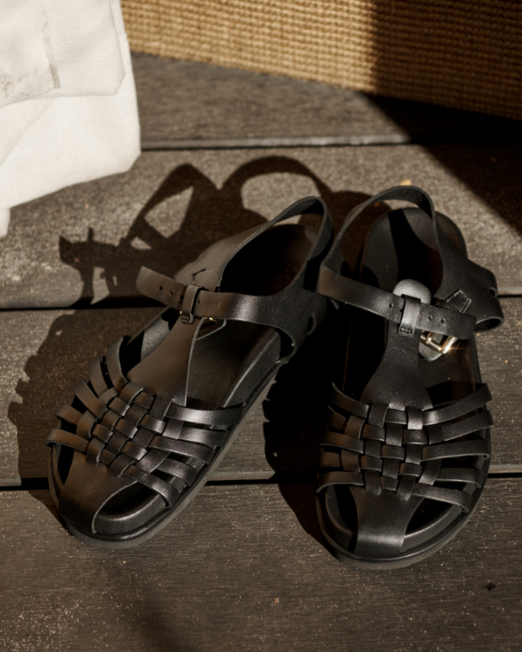 Fisherman Leather Footbed Sandal – Black by Aurelia Sun