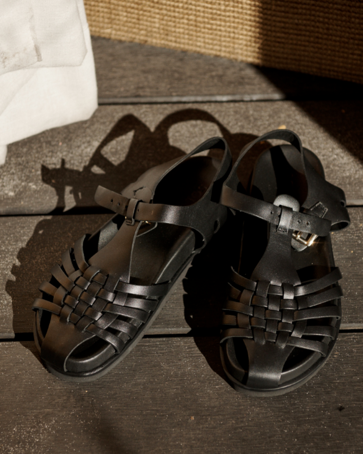 Fisherman Leather Footbed Sandal – Black by Aurelia Sun