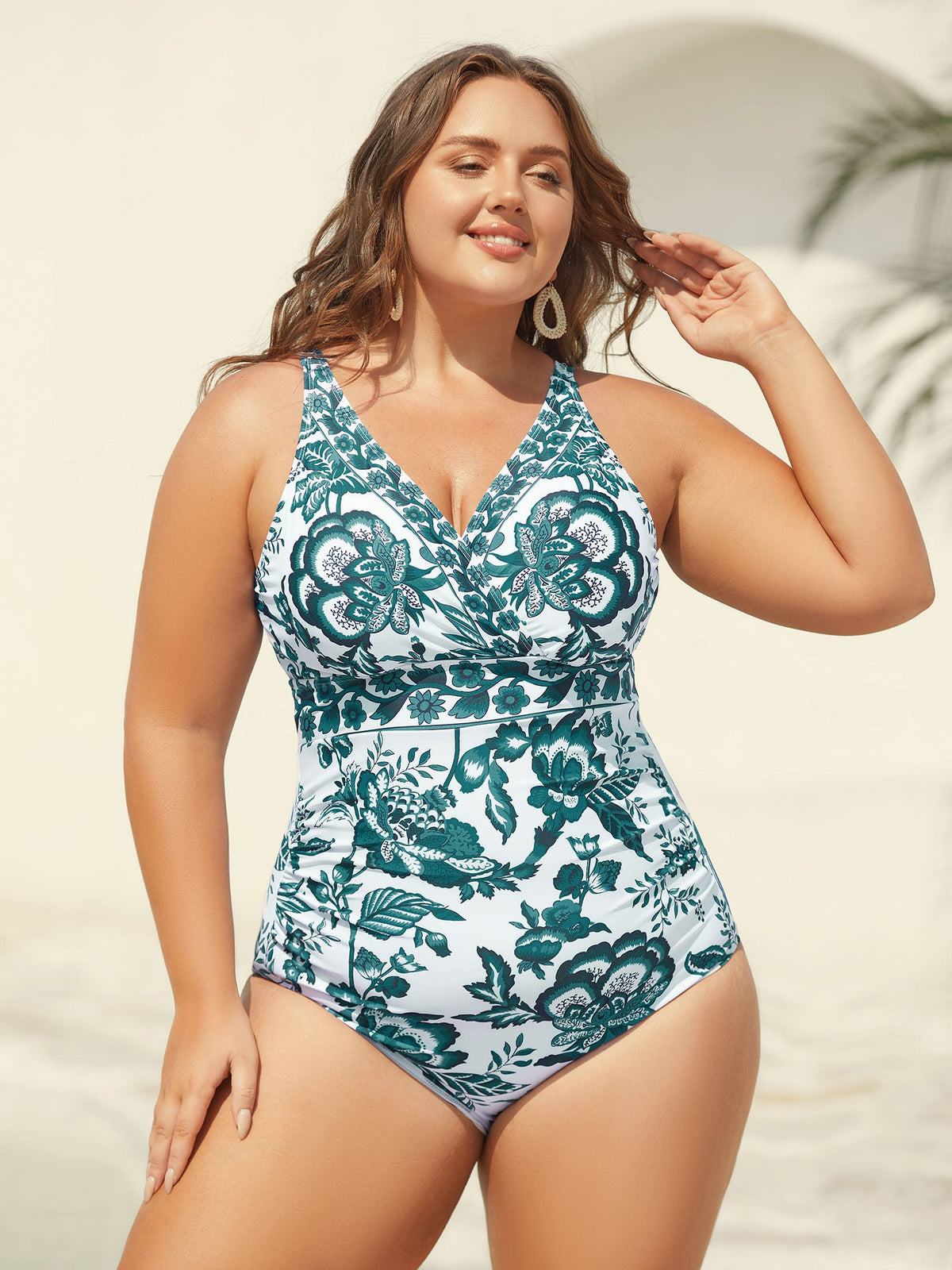 Plus Size Floral Swimsuit & Mesh Sarong Set