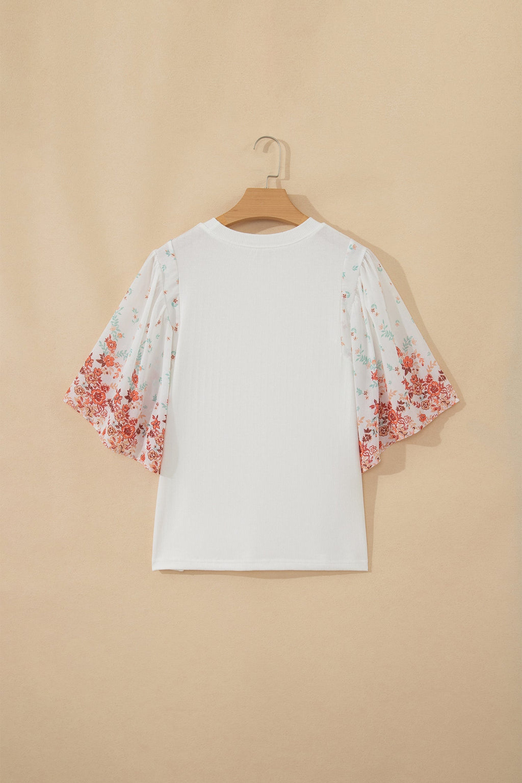 Women's Floral Patchwork Ribbed Knit Top – White