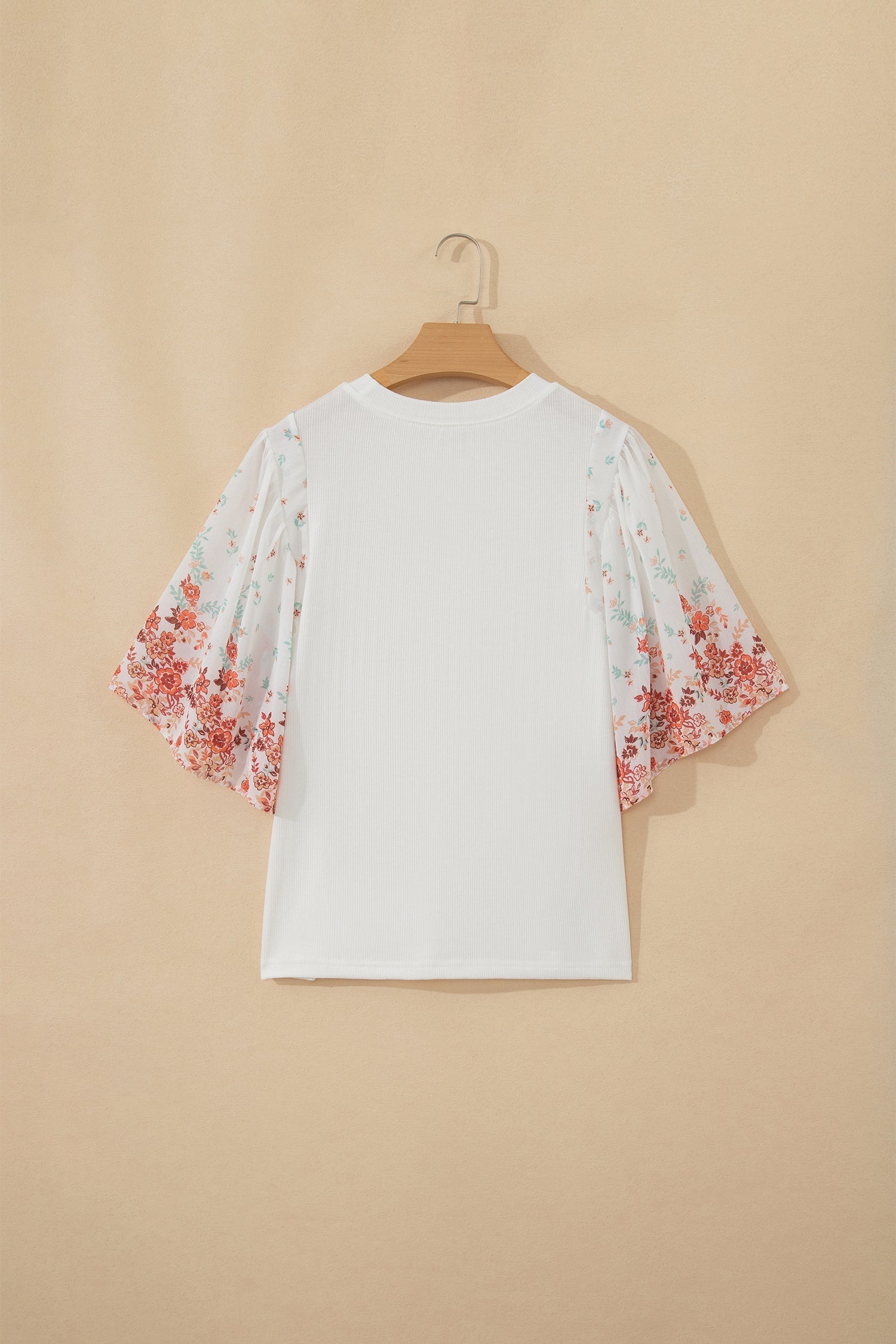 Women's Floral Patchwork Ribbed Knit Top – White