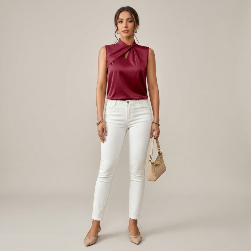 Women's Satin Sleeveless Blouse – Gold
